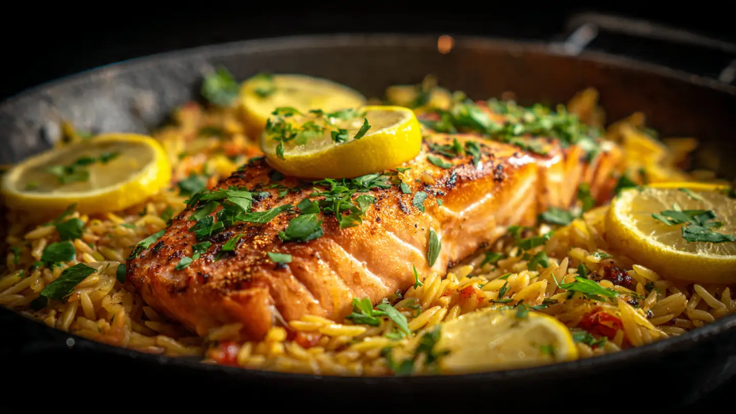 One Skillet Salmon Lemon Orzo