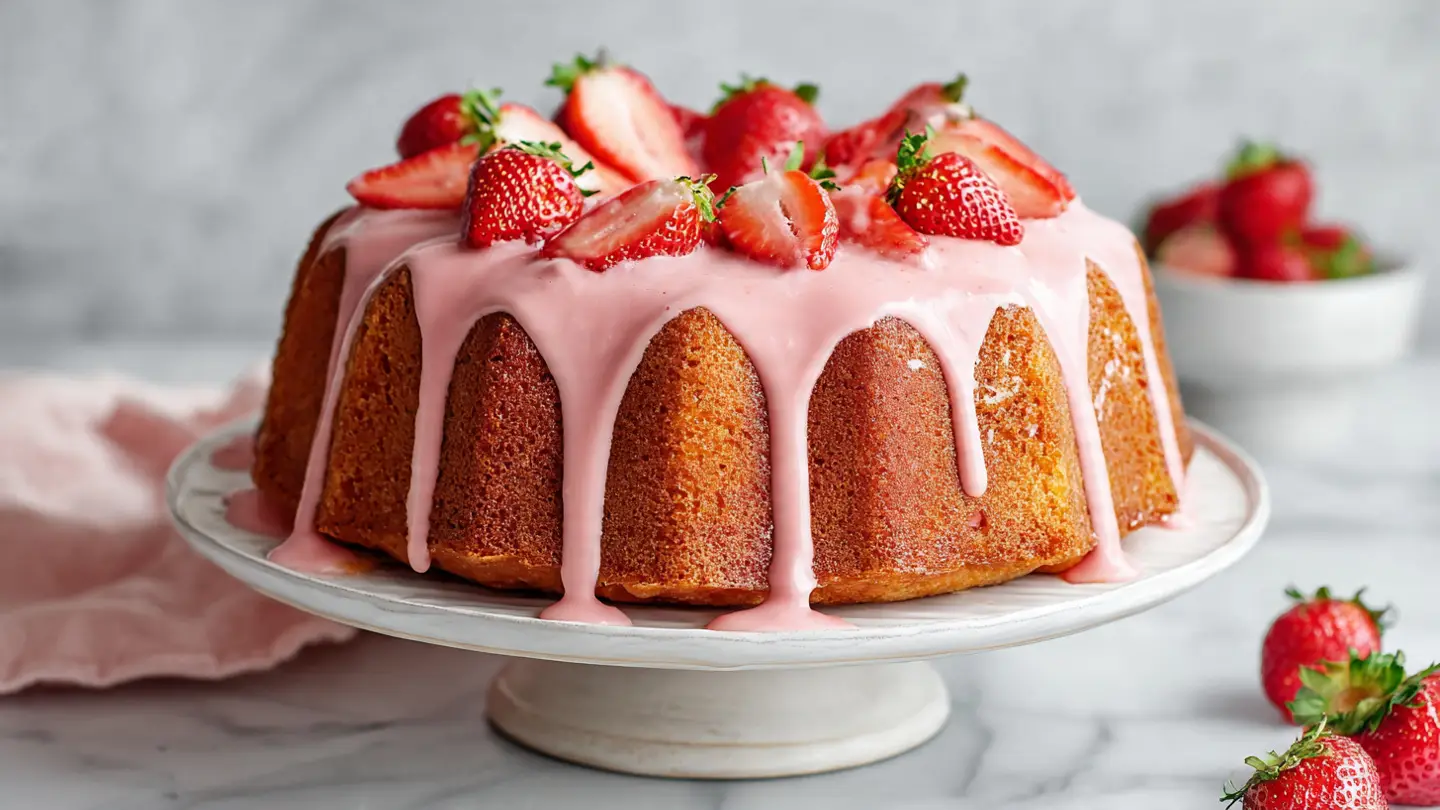 Buttery Strawberry Pound Cake with a Berry Glaze