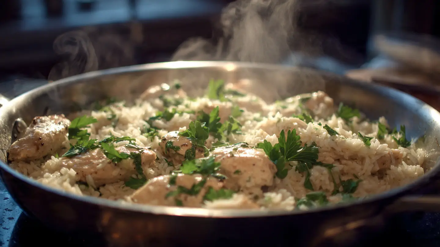 One-Pan Creamy Parmesan Chicken and Rice