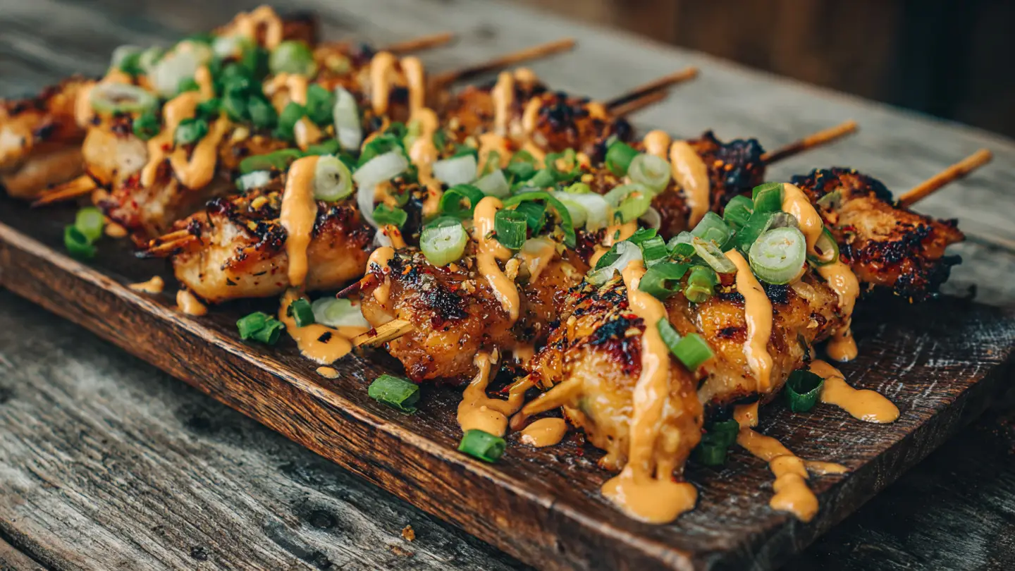Spicy Bang Bang Chicken Skewers