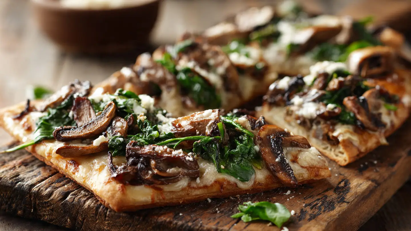 Quick and Savory Mushroom and Spinach Flatbread Pizza