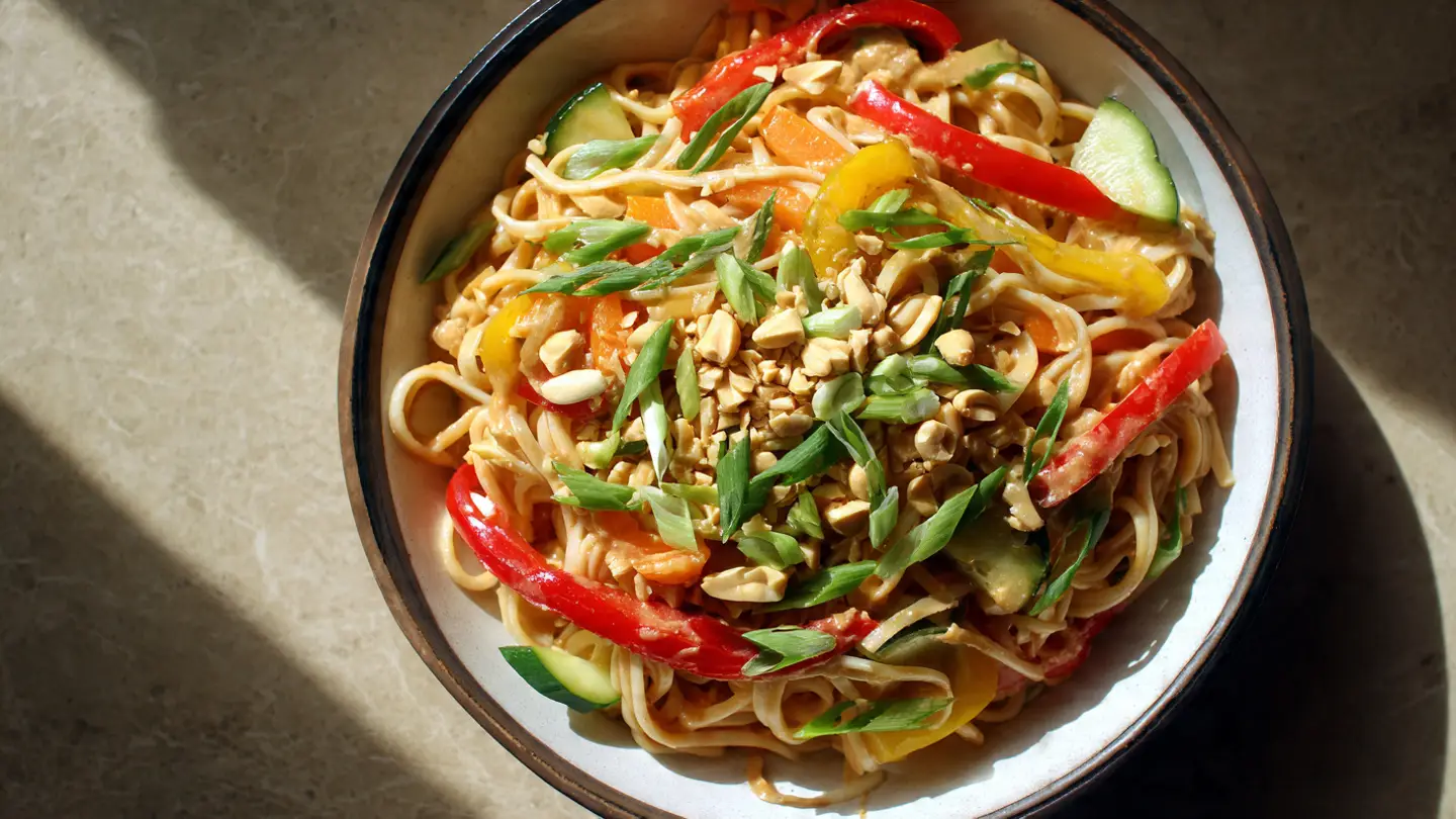 15 Minute Cold Peanut Noodles with Crunchy Fresh Veggies