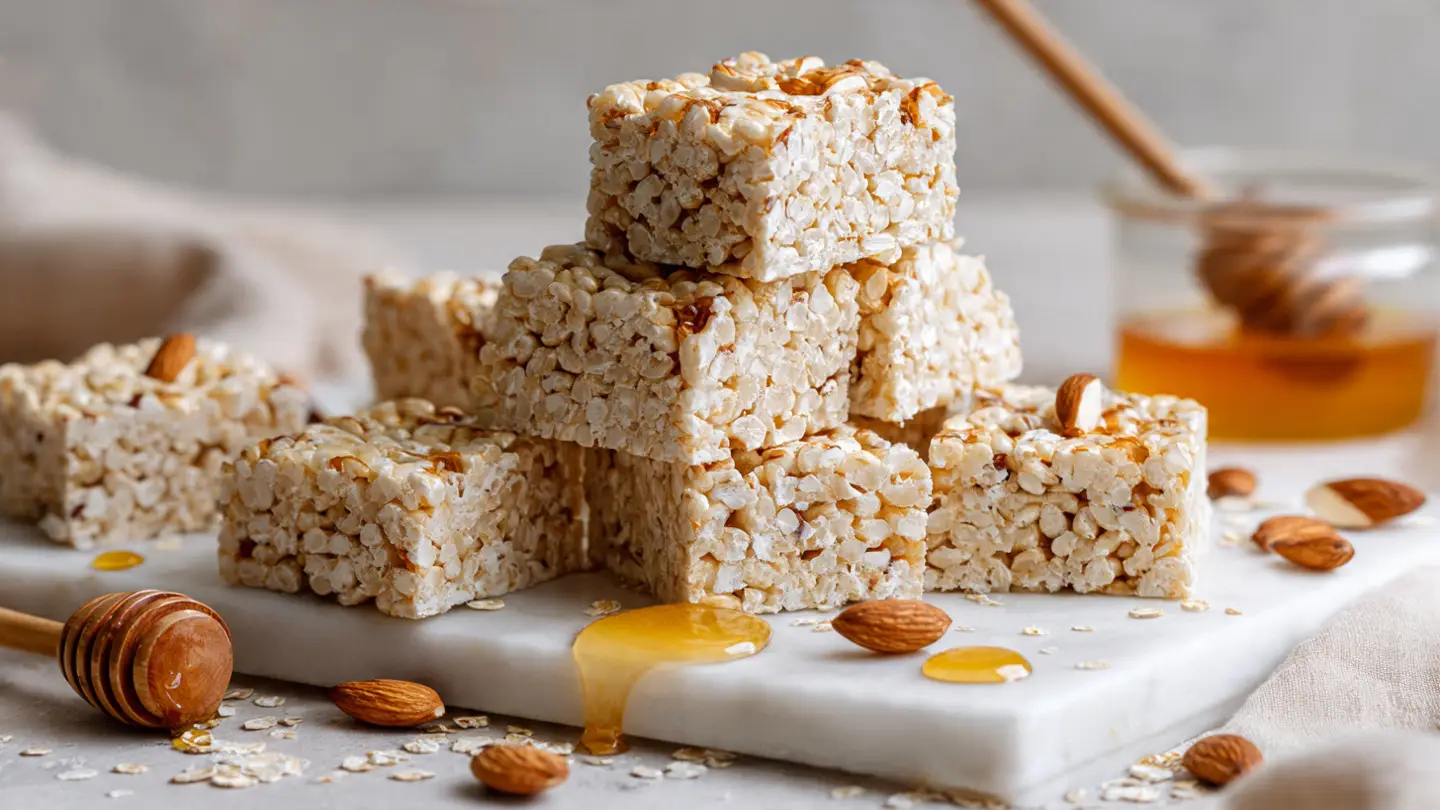 Homemade Healthy Rice Krispie Treats with Real Honey and Almonds