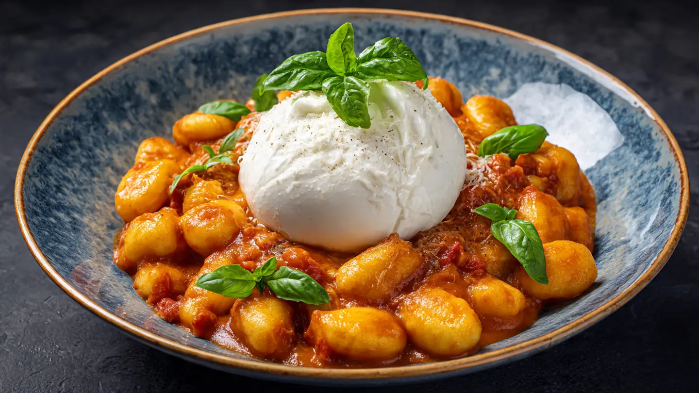 Best Ever Creamy Tomato Gnocchi with Fresh Burrata Cheese